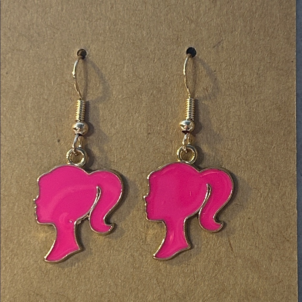 Pink Barbie logo dangle earring